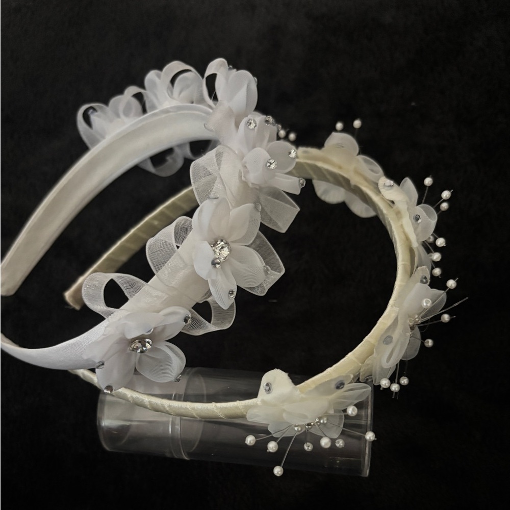 Elegant White and Ivory  Floral headbands. Set of 2.